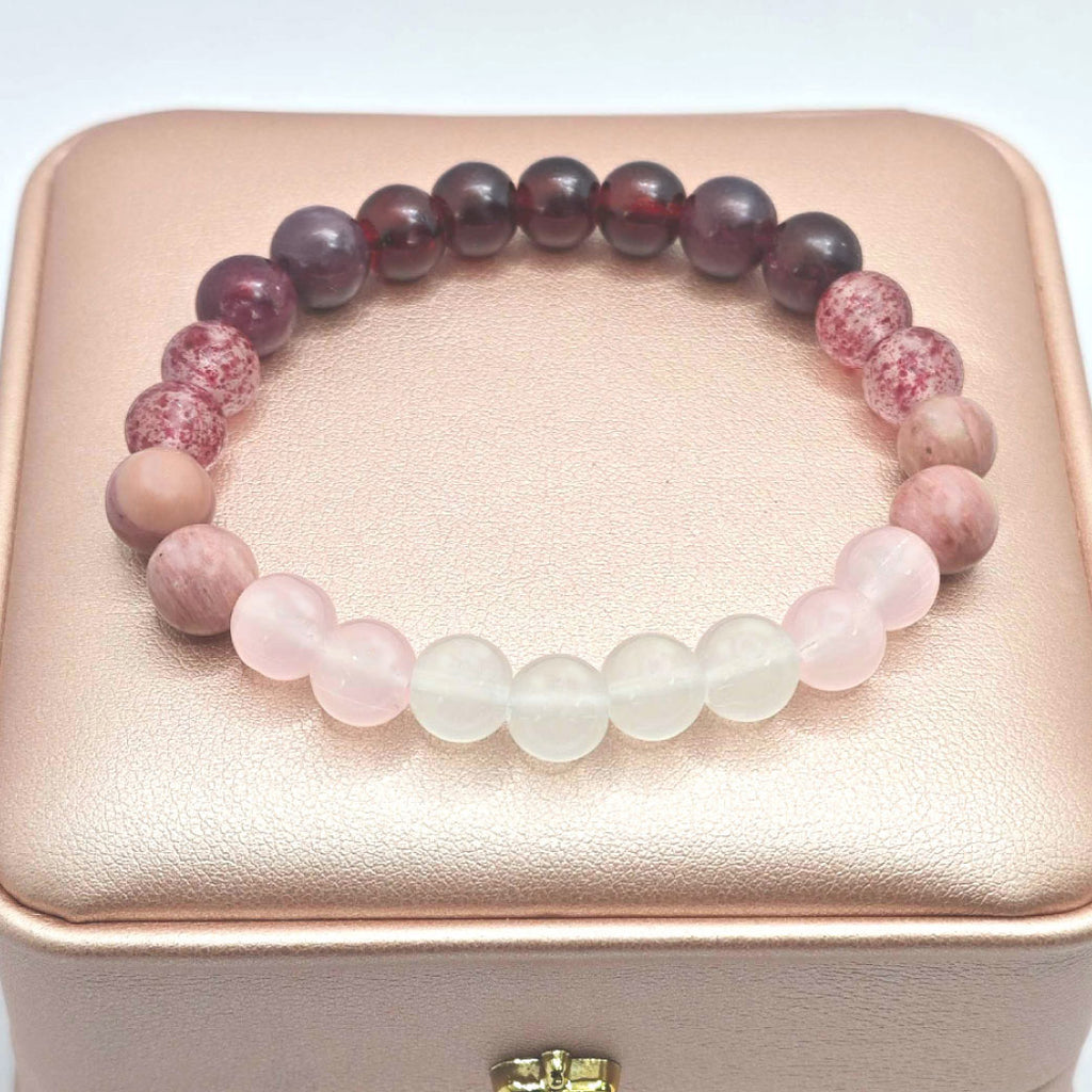 “Lien” Beaded Bracelet — Rose Garnet Mix