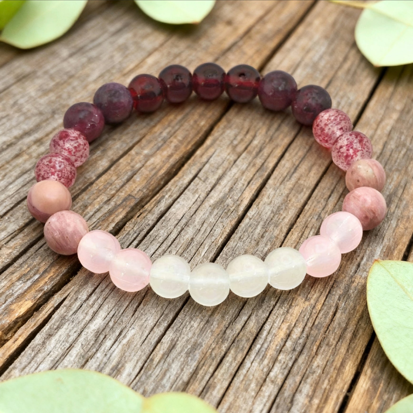 “Lien” Beaded Bracelet — Rose Garnet Mix
