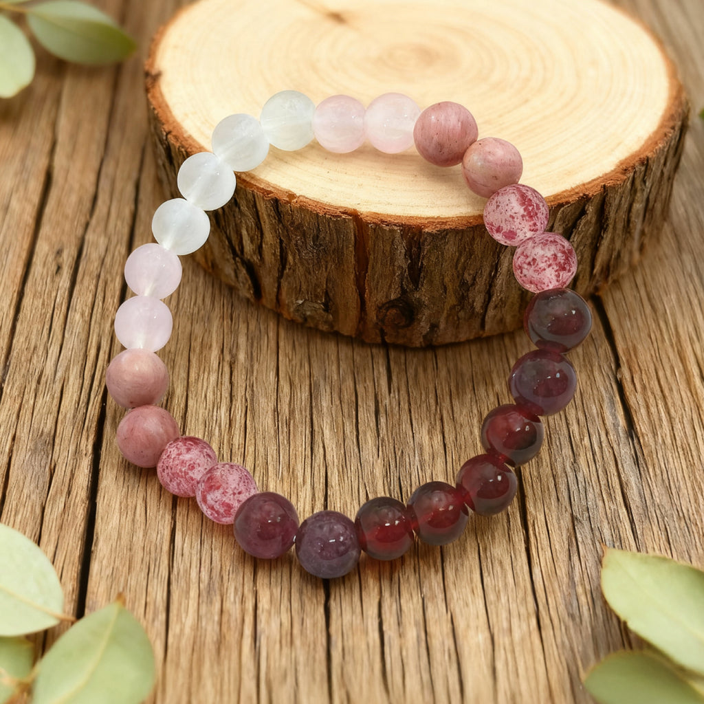 Bracelet de perles « Lien » — Mélange de grenats roses