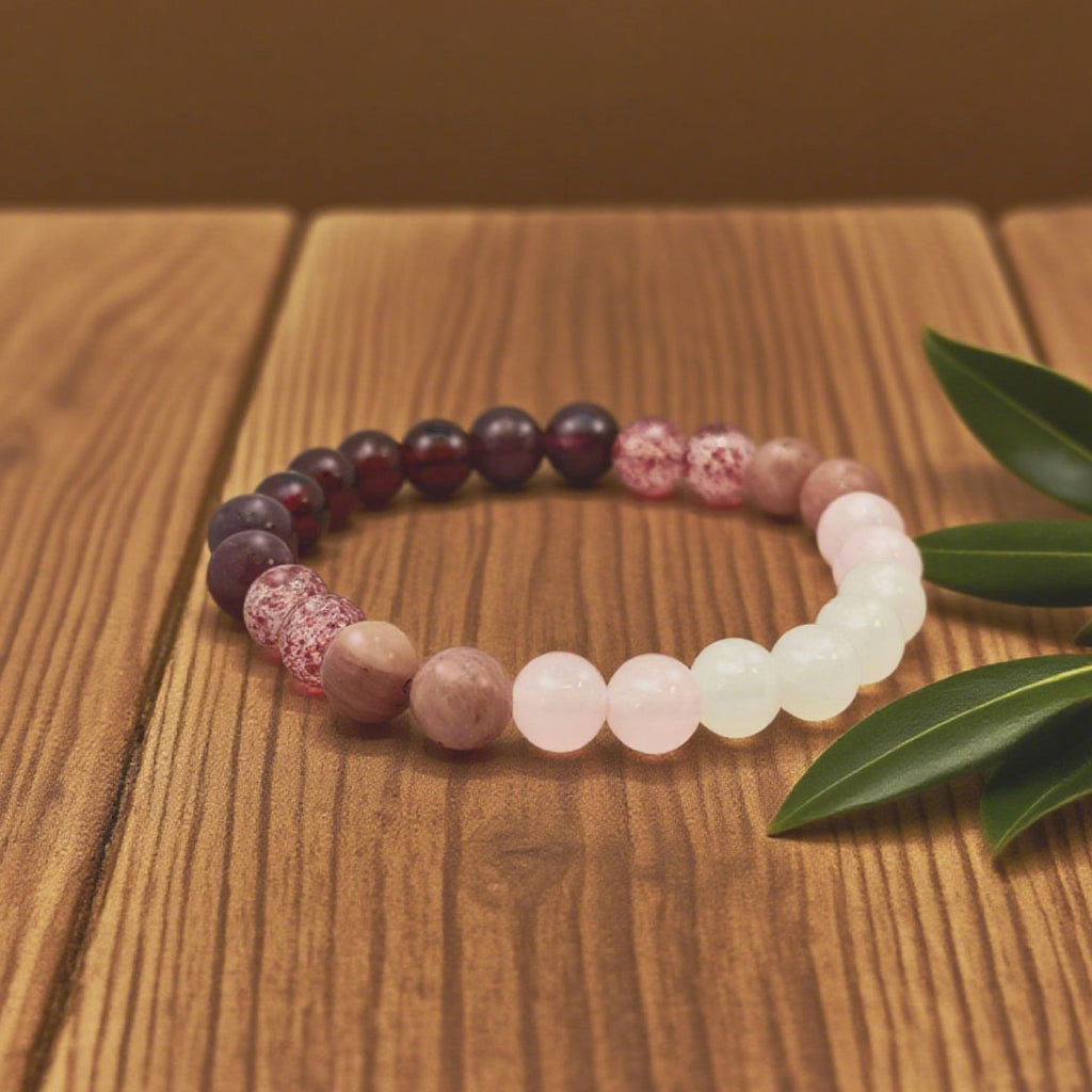 “Lien” Beaded Bracelet — Rose Garnet Mix