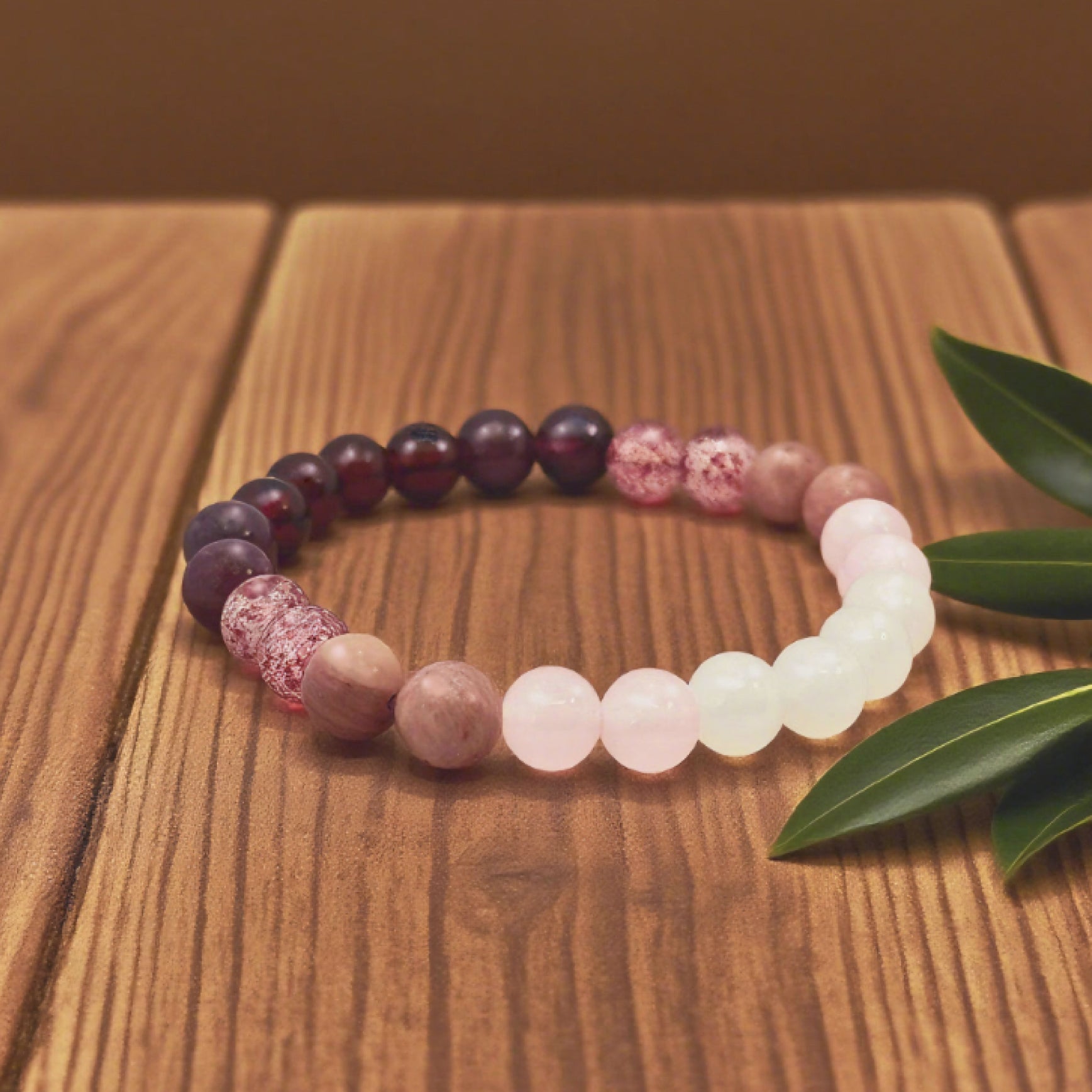 “Lien” Beaded Bracelet — Rose Garnet Mix