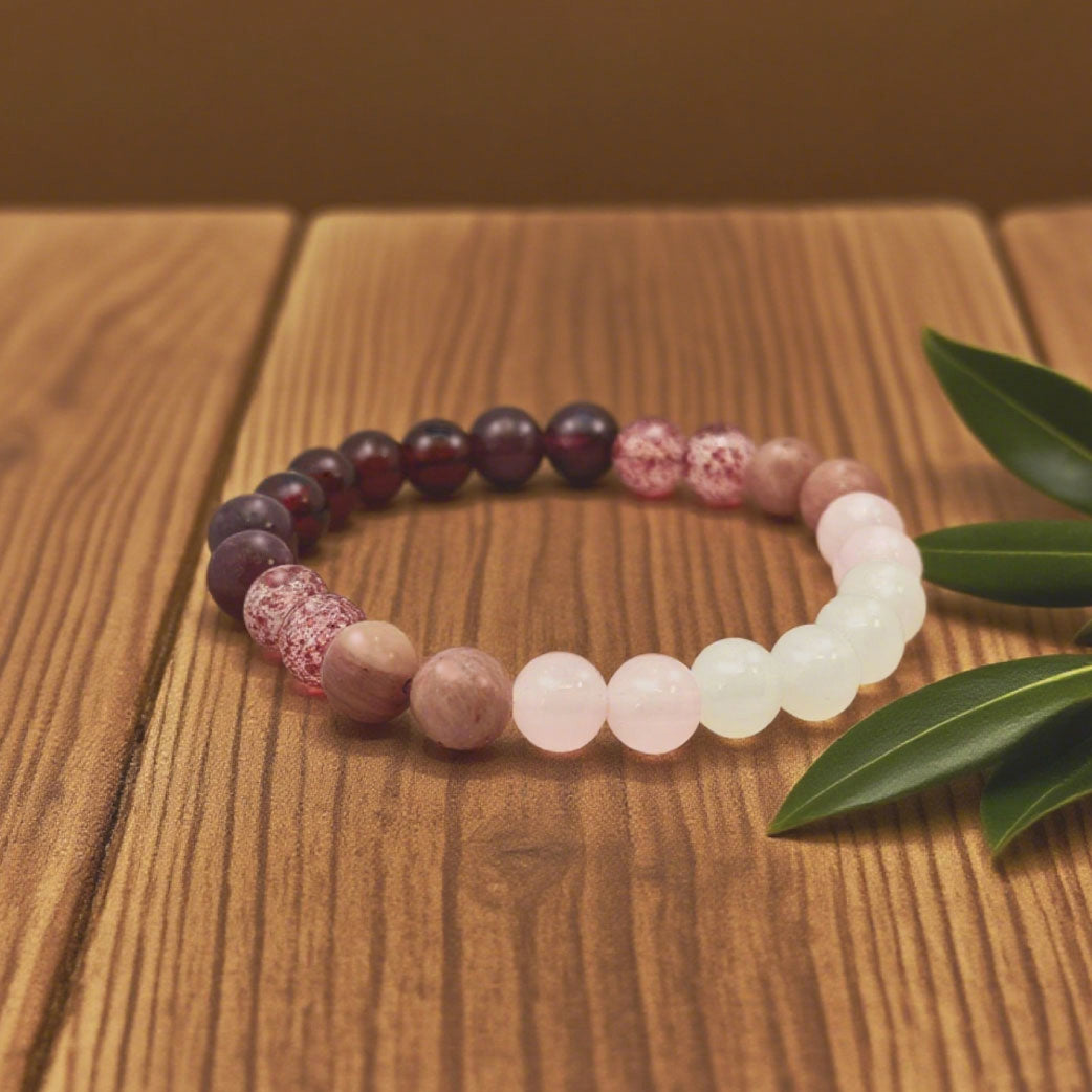 “Lien” Beaded Bracelet — Rose Garnet Mix
