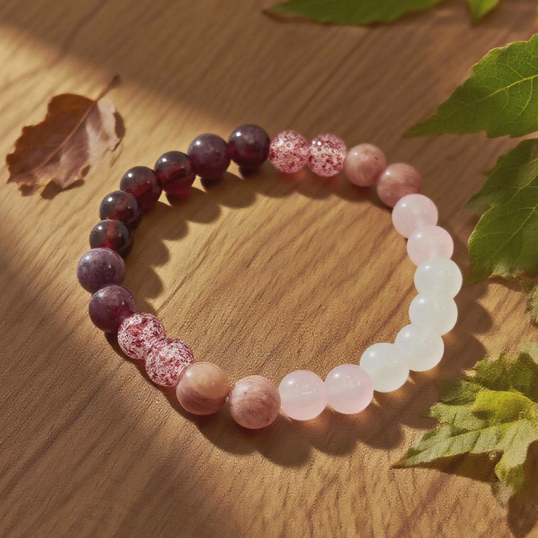 “Lien” Beaded Bracelet — Rose Garnet Mix