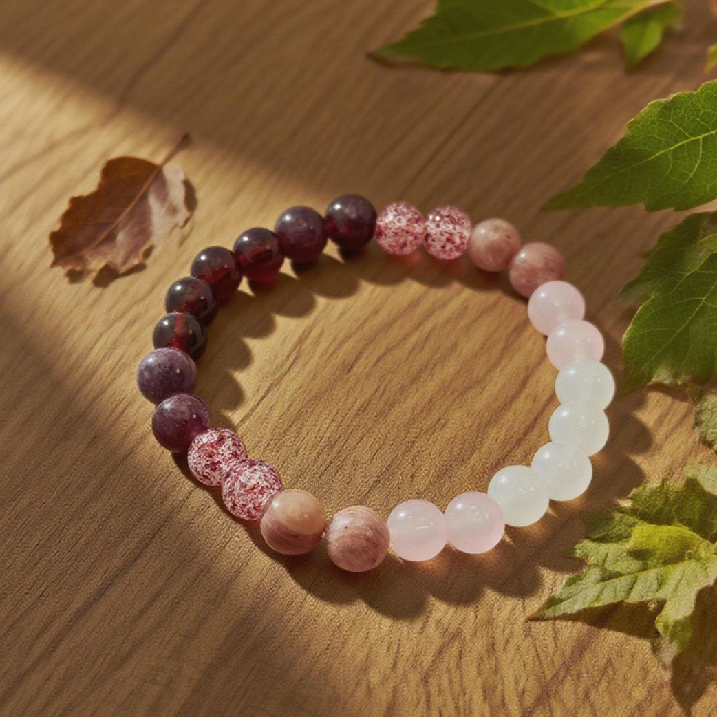“Lien” Beaded Bracelet — Rose Garnet Mix