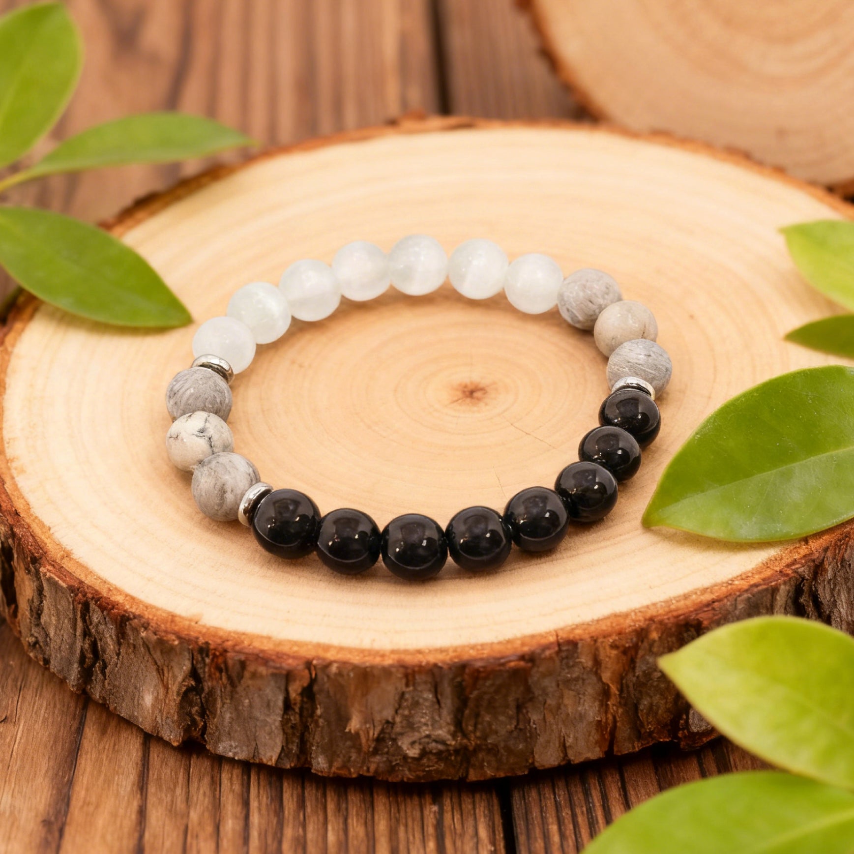 “Lien” Beaded Bracelet — Cat’s‑Eye, Black L’Ardeur Crystal & Map Stone