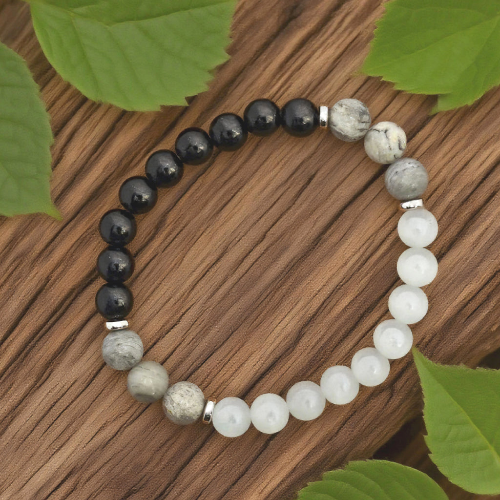 Bracelet de perles « Lien » — œil de chat, cristal noir L'Ardeur et pierre cartographique