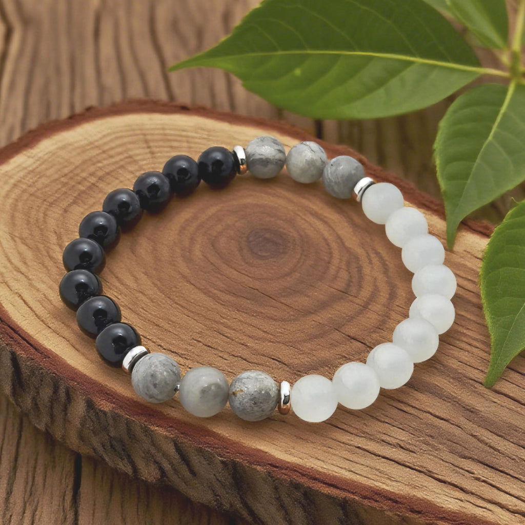 Bracelet de perles « Lien » — œil de chat, cristal noir L'Ardeur et pierre cartographique