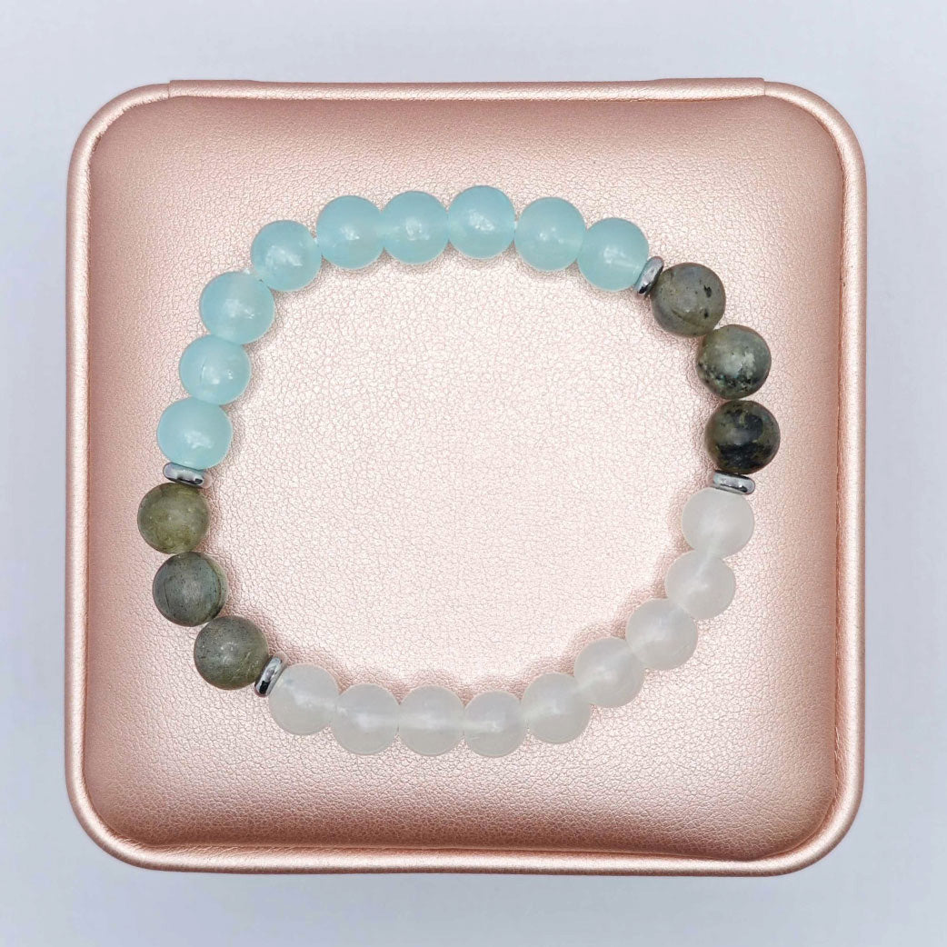 "Lien” Beaded Bracelet — Labradorite, Aqua L’Ardeur Crystal & White Jade L’Ardeur Crystal