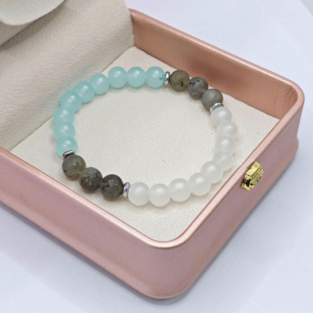 "Lien” Beaded Bracelet — Labradorite, Aqua L’Ardeur Crystal & White Jade L’Ardeur Crystal