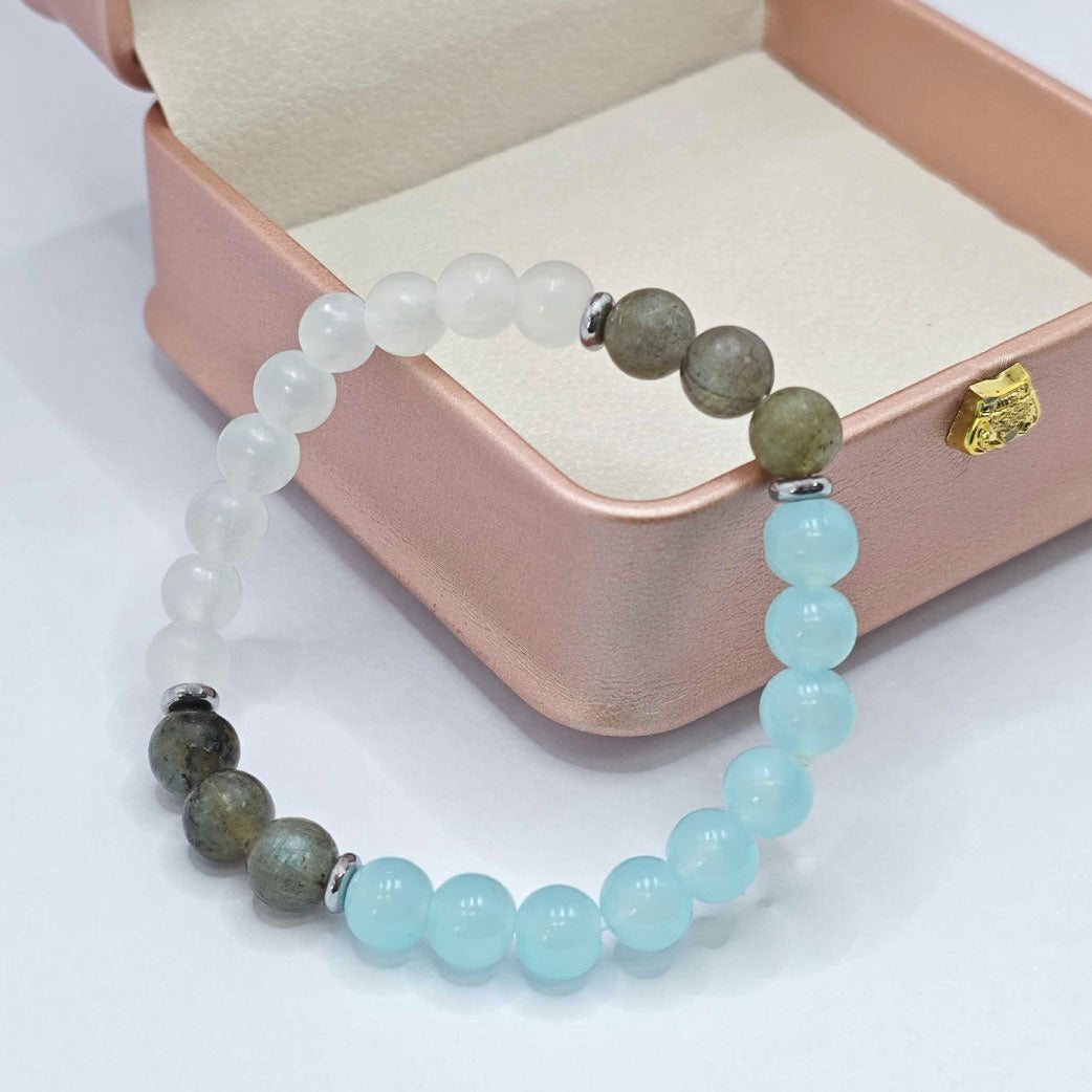 "Lien” Beaded Bracelet — Labradorite, Aqua L’Ardeur Crystal & White Jade L’Ardeur Crystal