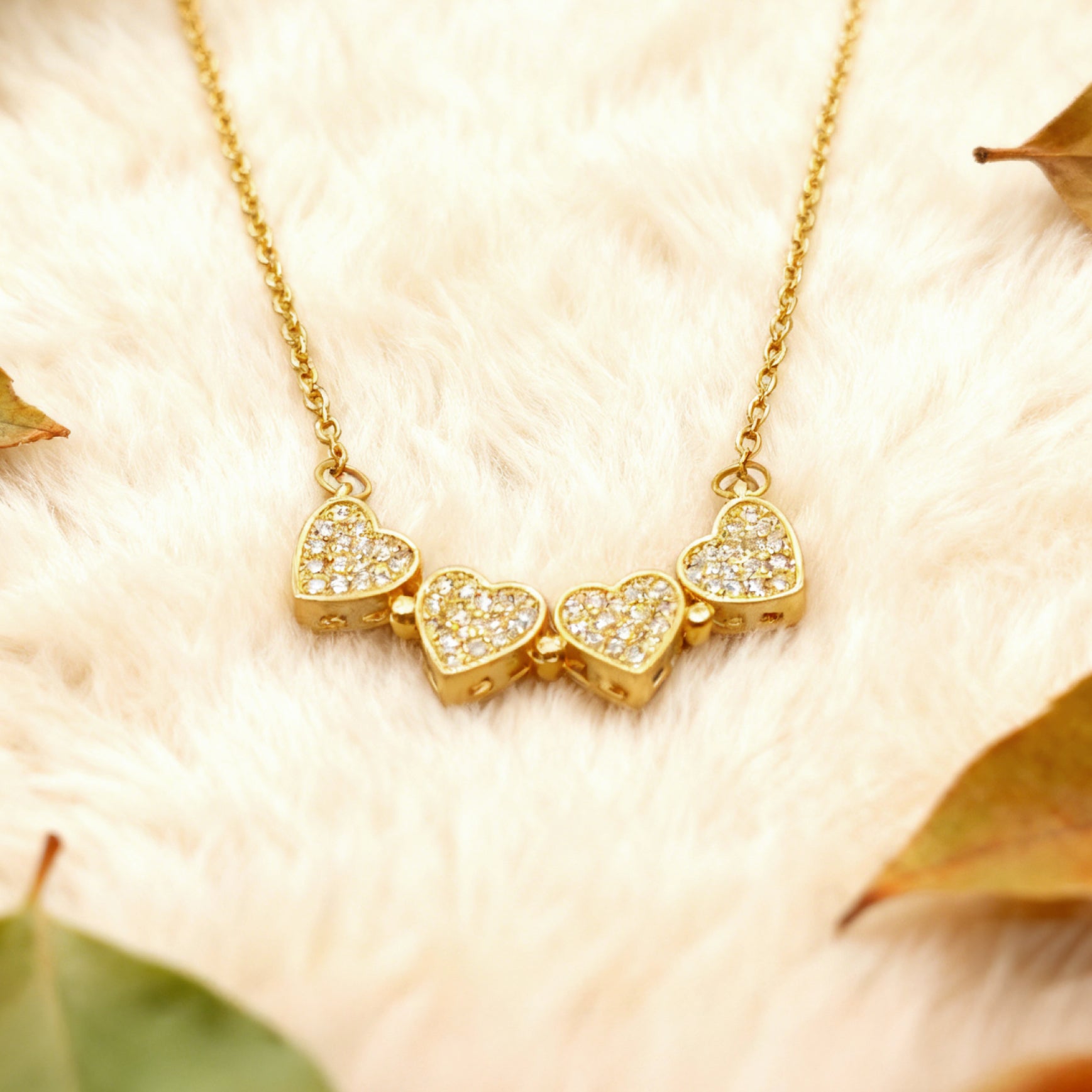 “Étreinte” Pavé Clover Pendant Necklace — 18K‑Plated Chain