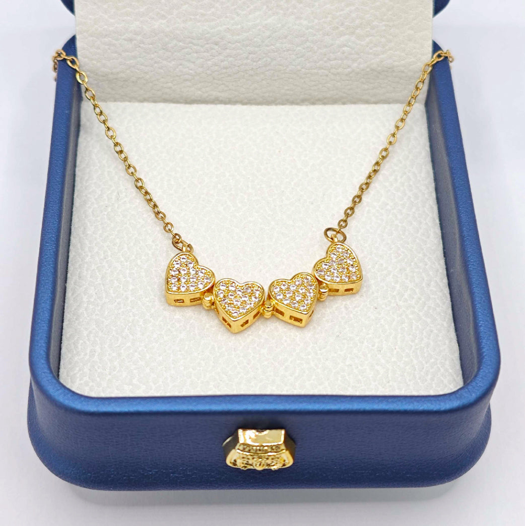 “Étreinte” Pavé Clover Pendant Necklace — 18K‑Plated Chain