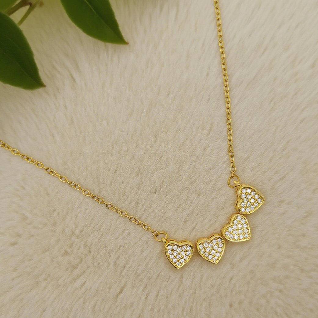 “Étreinte” Pavé Clover Pendant Necklace — 18K‑Plated Chain