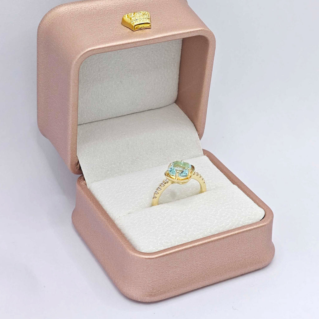 “Toujours” Adjustable Ring — Sky-Blue Faux Topaz Clover, 14K-Gold Plated