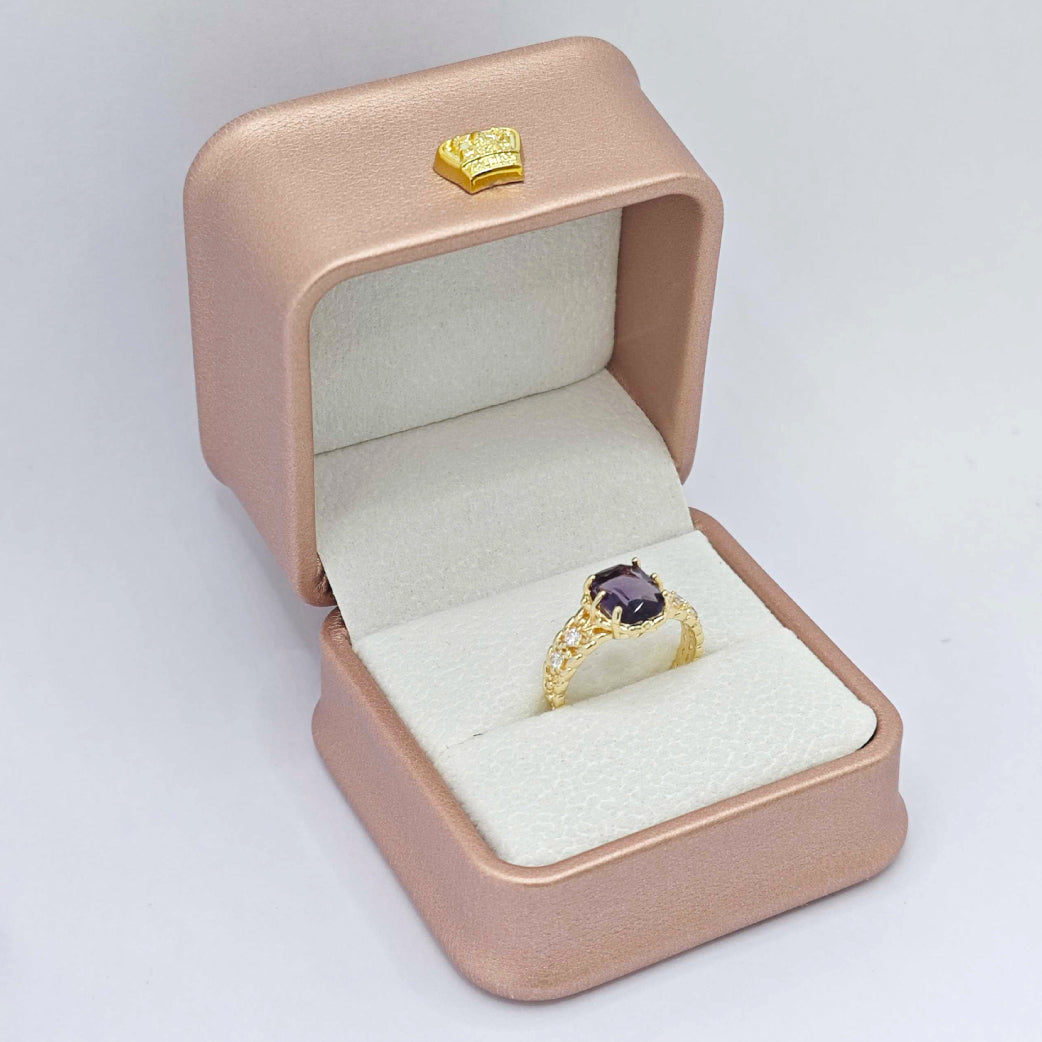 “Toujours” Adjustable Ring — Faux Amethyst Blossom, 14K-Gold Plated