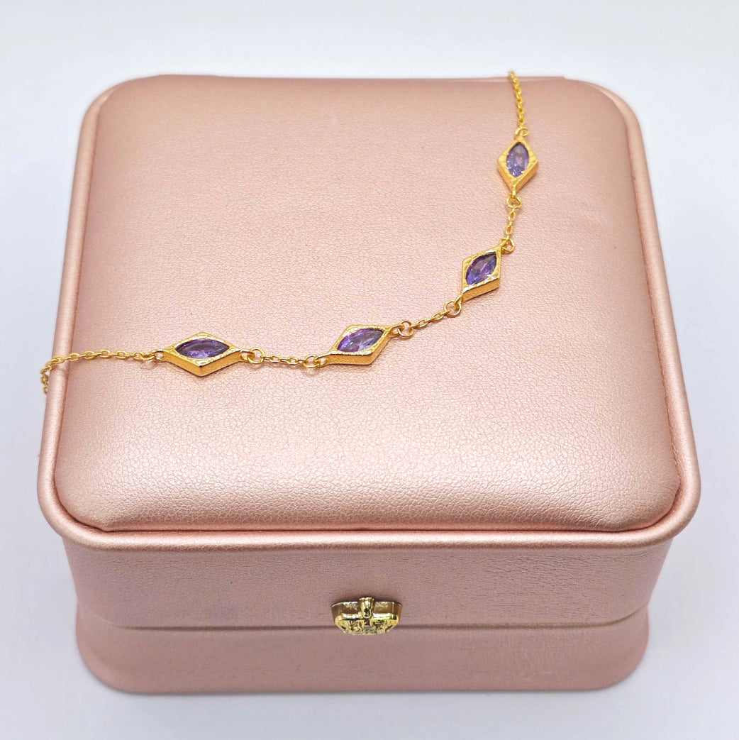 “Lien” Bracelet — Diamond-Link Faux Amethyst, 18K-Gold Plated