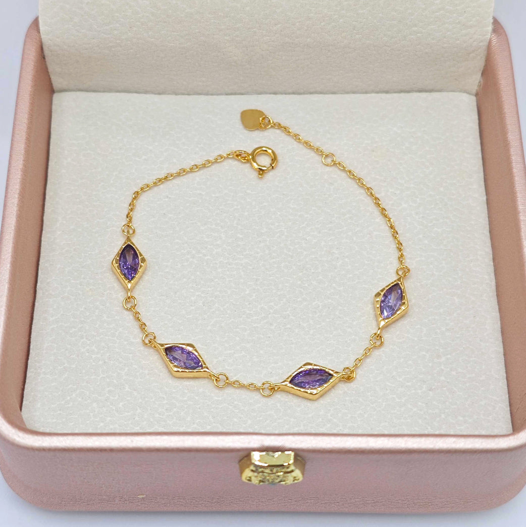 “Lien” Bracelet — Diamond-Link Faux Amethyst, 18K-Gold Plated