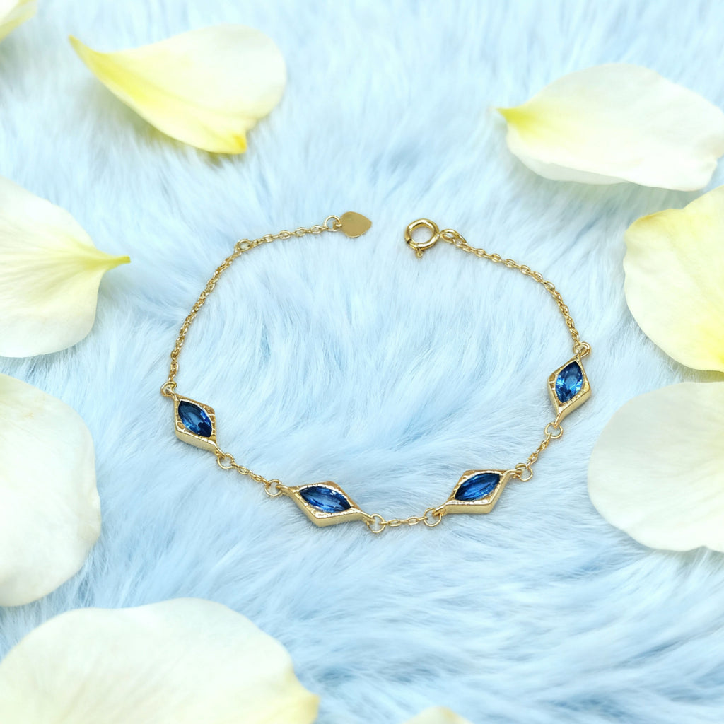 Bracelet « Lien » — Topaze bleue artificielle à maillons diamantés, plaqué or 18 carats