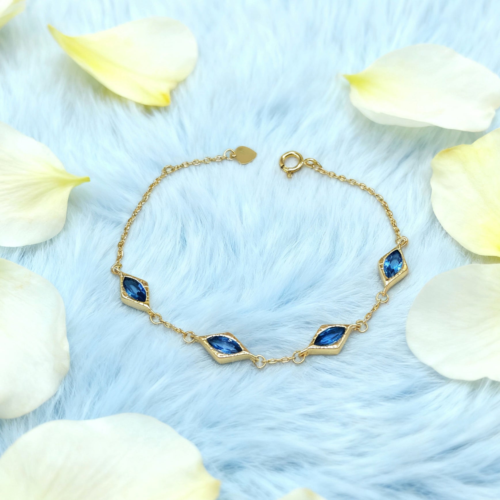 “Lien” Bracelet — Diamond-Link Faux Blue Topaz, 18K-Gold Plated