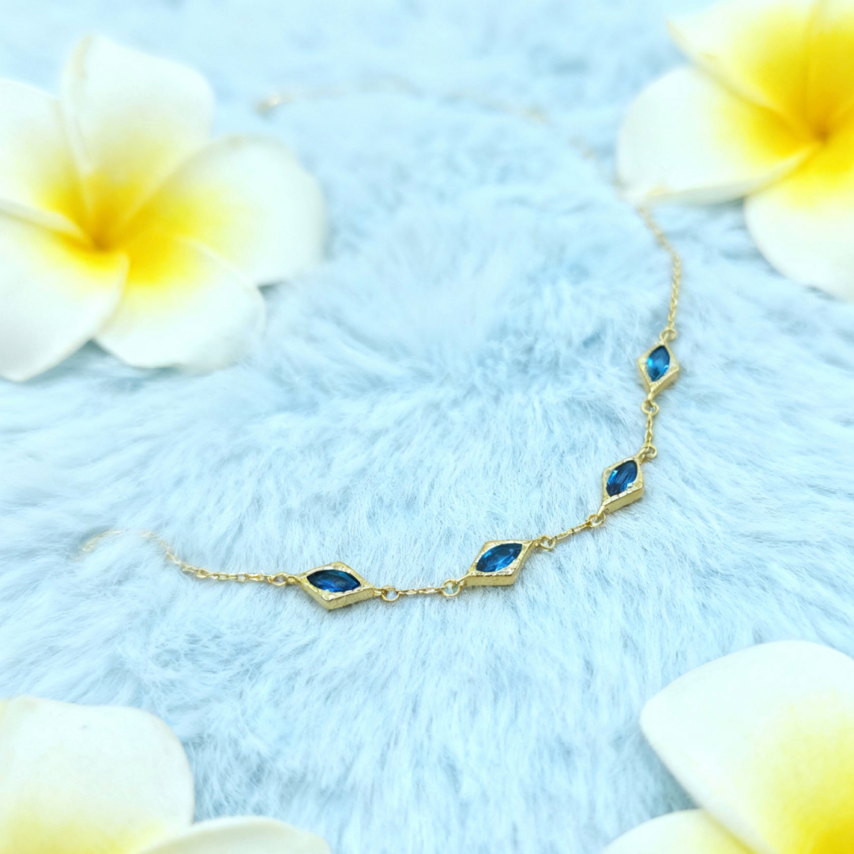 “Lien” Bracelet — Diamond-Link Faux Blue Topaz, 18K-Gold Plated