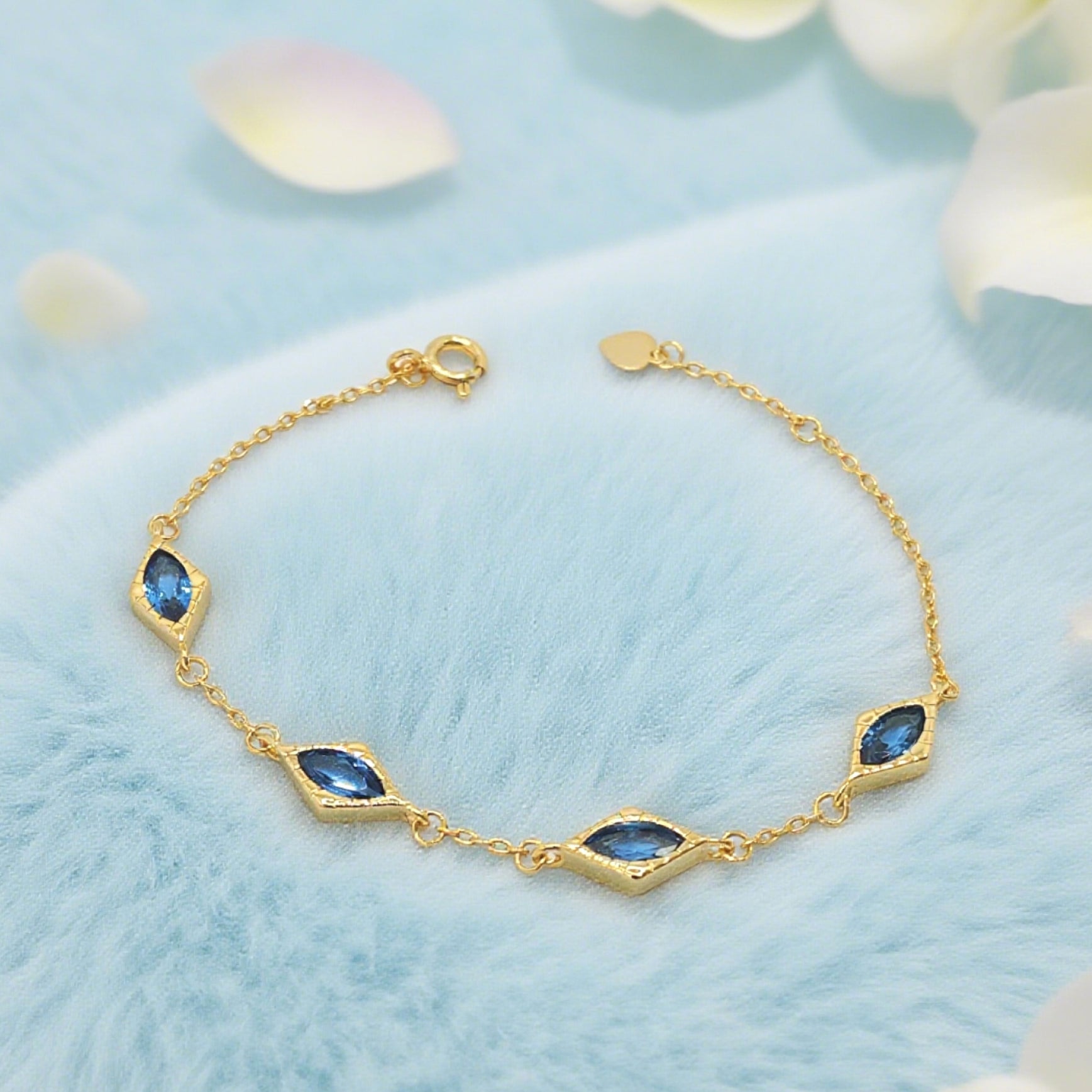 “Lien” Bracelet — Diamond-Link Faux Blue Topaz, 18K-Gold Plated