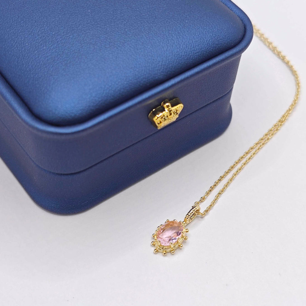 “Étreinte” Petite Heart Pendant Necklace — 14K Gold‑Plated, Pink Cubic Zircon