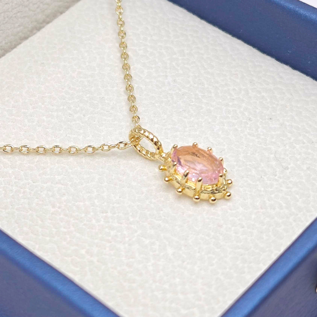 “Étreinte” Petite Heart Pendant Necklace — 14K Gold‑Plated, Pink Cubic Zircon