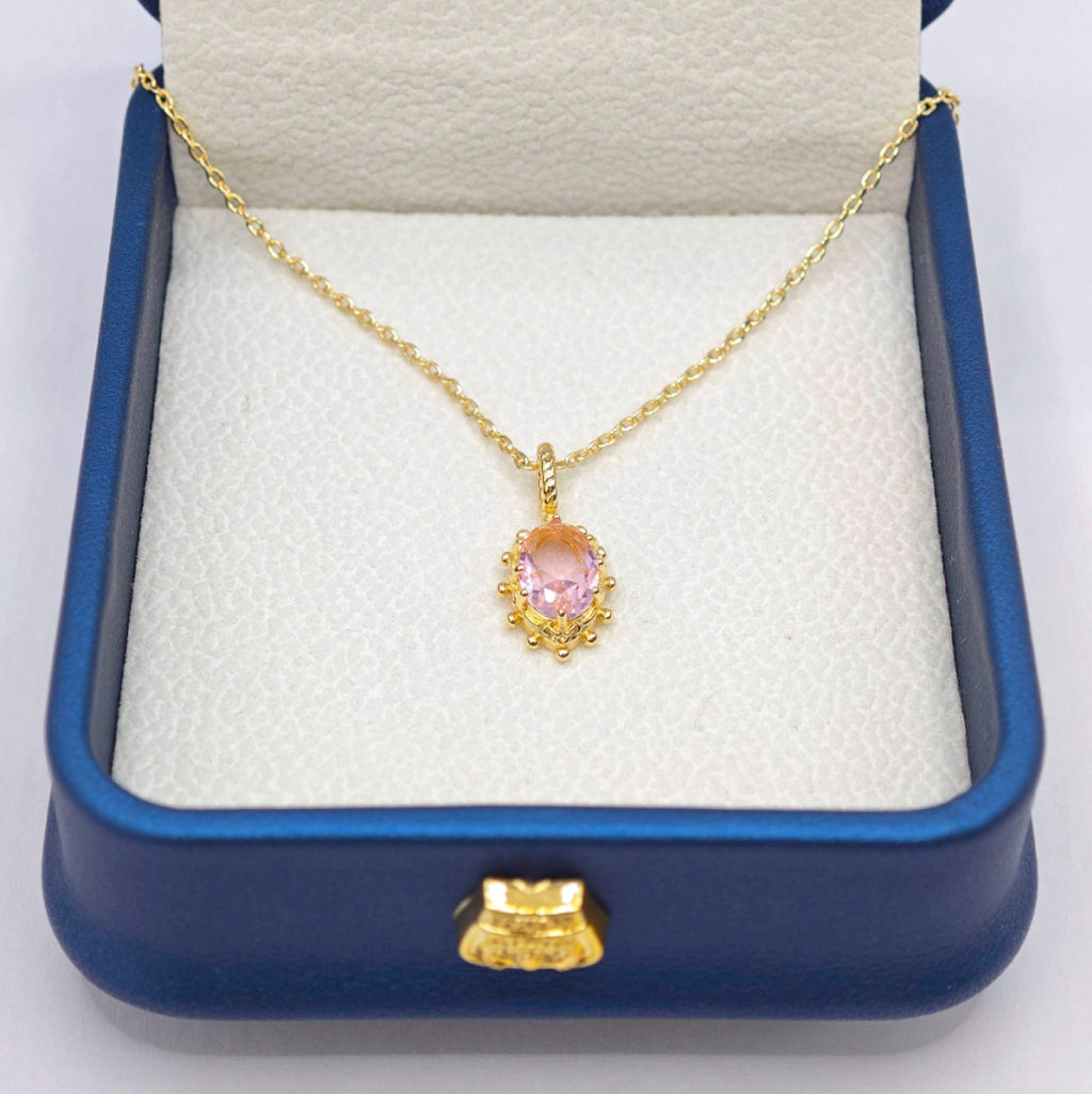“Étreinte” Petite Heart Pendant Necklace — 14K Gold‑Plated, Pink Cubic Zircon