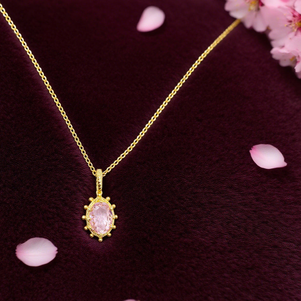“Étreinte” Petite Heart Pendant Necklace — 14K Gold‑Plated, Pink Cubic Zircon