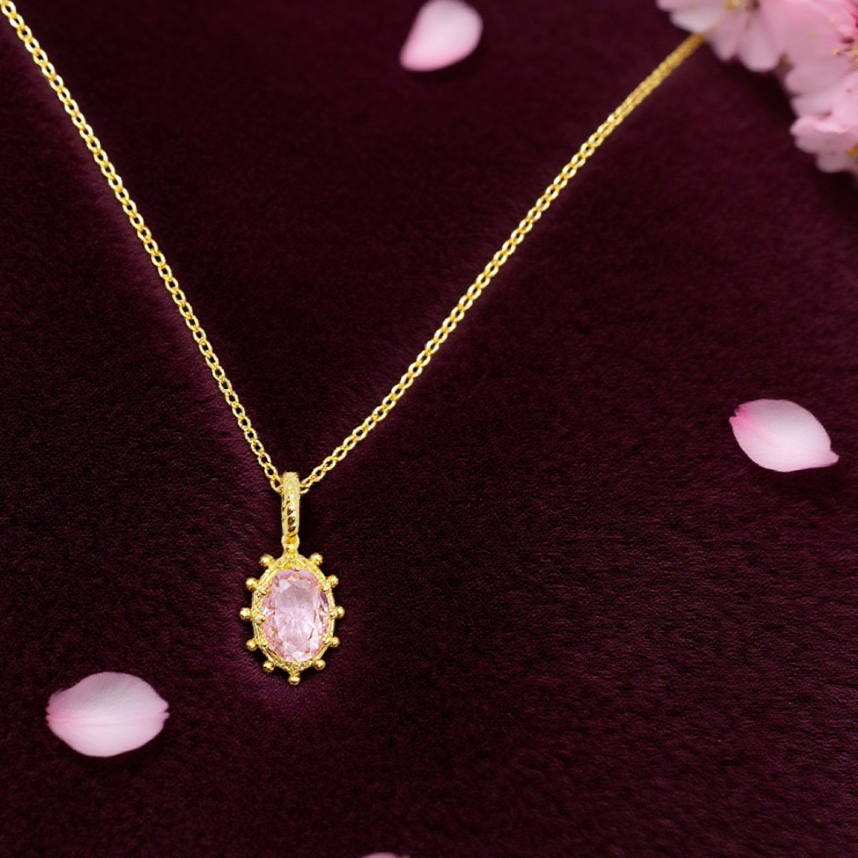 “Étreinte” Petite Heart Pendant Necklace — 14K Gold‑Plated, Pink Cubic Zircon