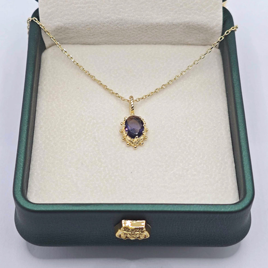 “Étreinte” Petite Heart Pendant Necklace — 14K Gold‑Plated, Purple Cubic Zircon