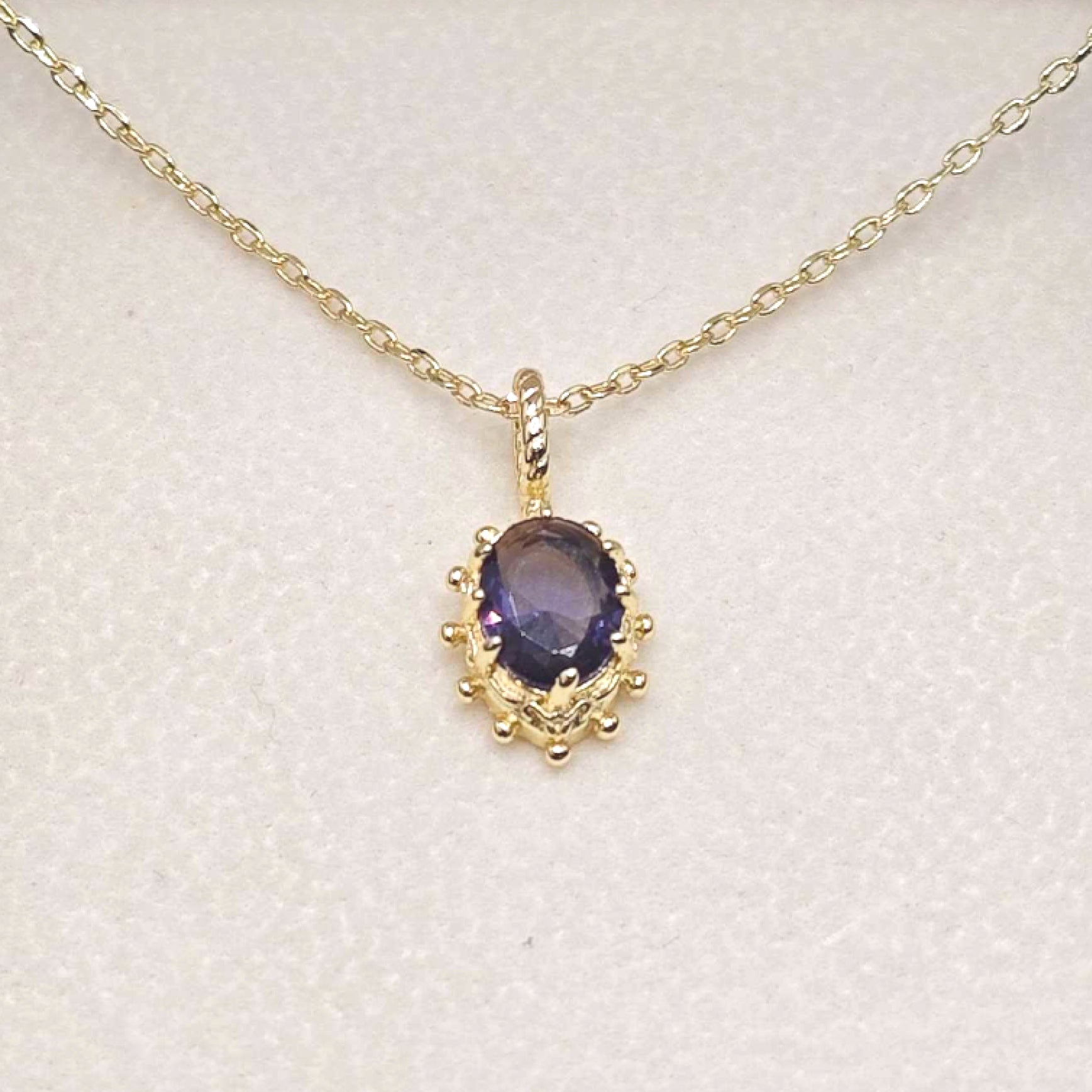 “Étreinte” Petite Heart Pendant Necklace — 14K Gold‑Plated, Purple Cubic Zircon