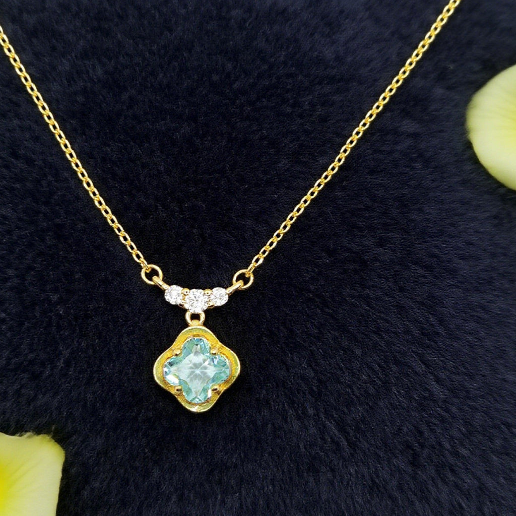 “Étreinte” French Cross Blue Topaz-Style Pendant Necklace — 14K Gold‑Plated