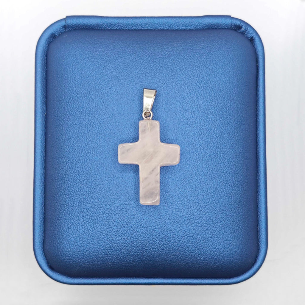 “Léger” Cross Pendant — Natural Rose Quartz