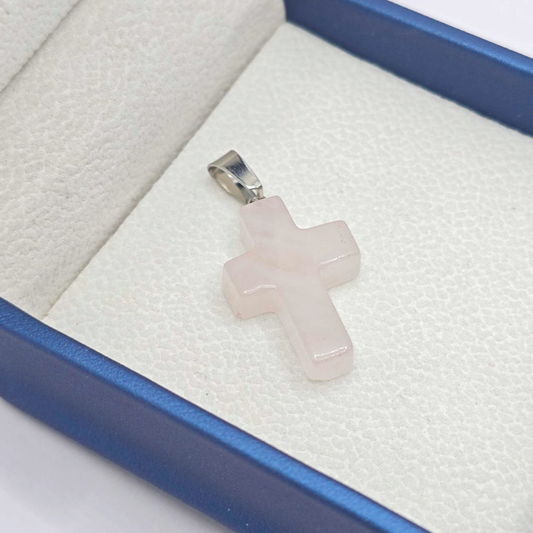 “Léger” Cross Pendant — Natural Rose Quartz