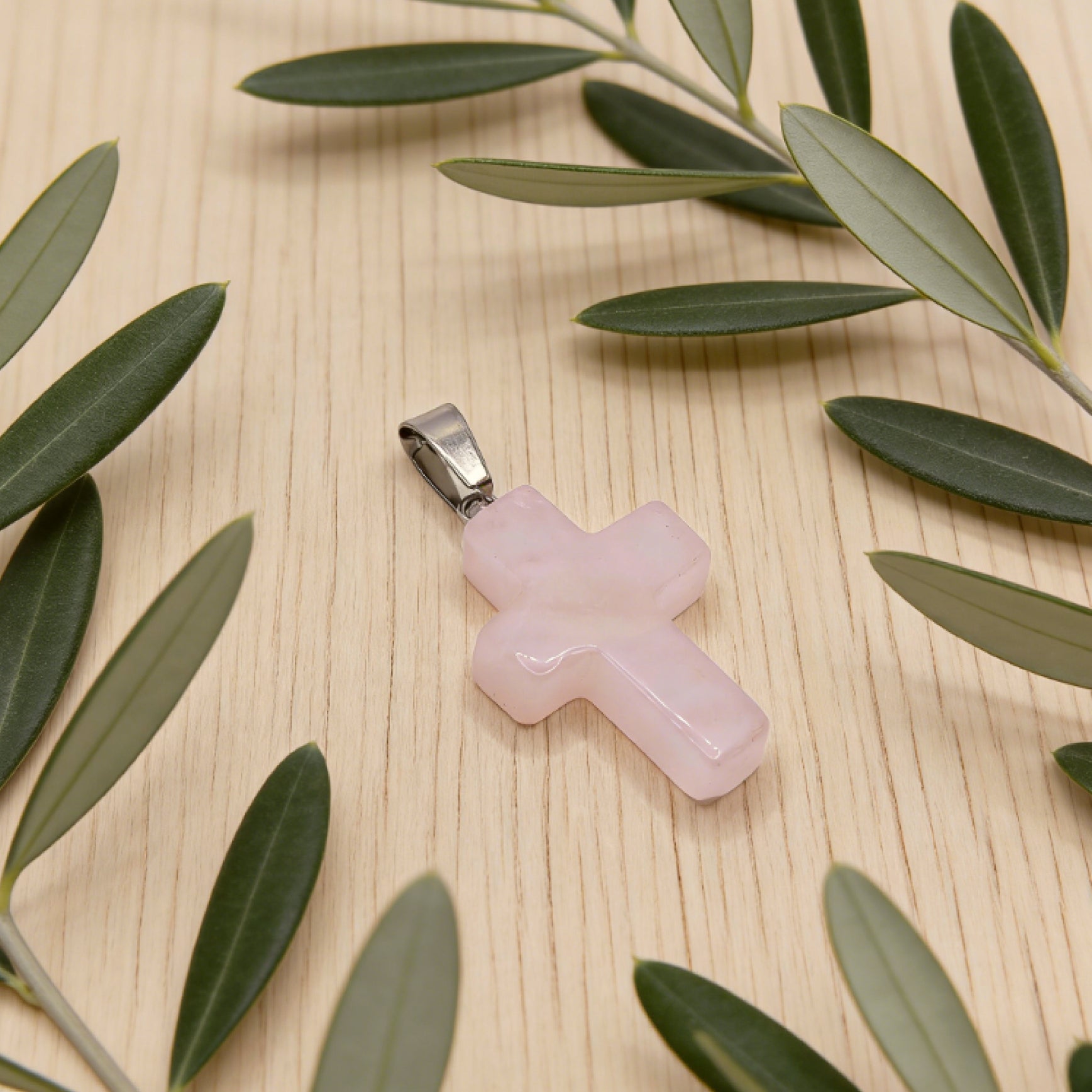 “Léger” Cross Pendant — Natural Rose Quartz