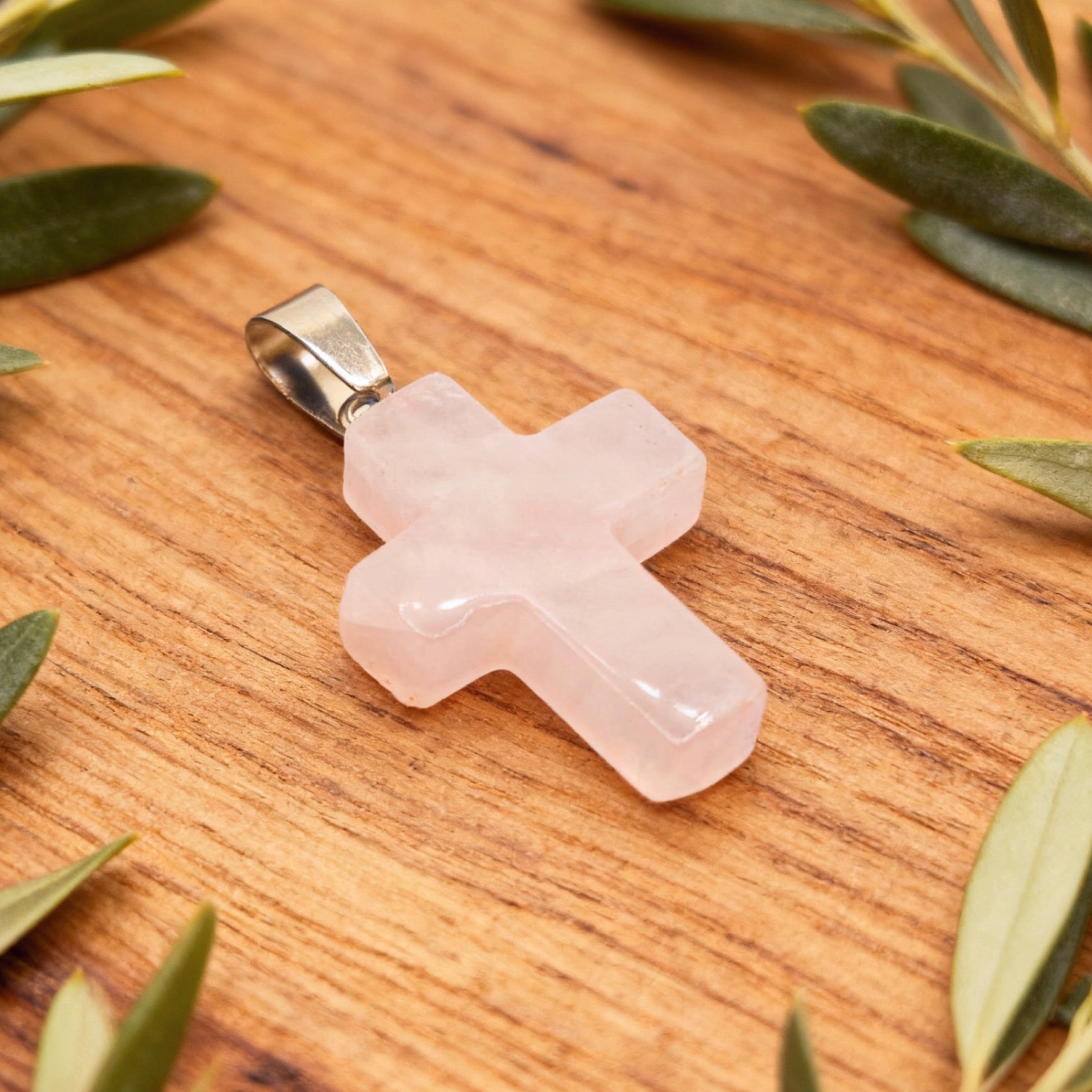 “Léger” Cross Pendant — Natural Rose Quartz