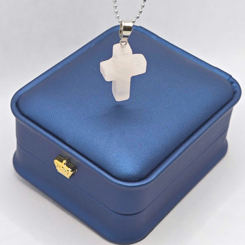 “Léger” Cross Pendant — Natural Rose Quartz