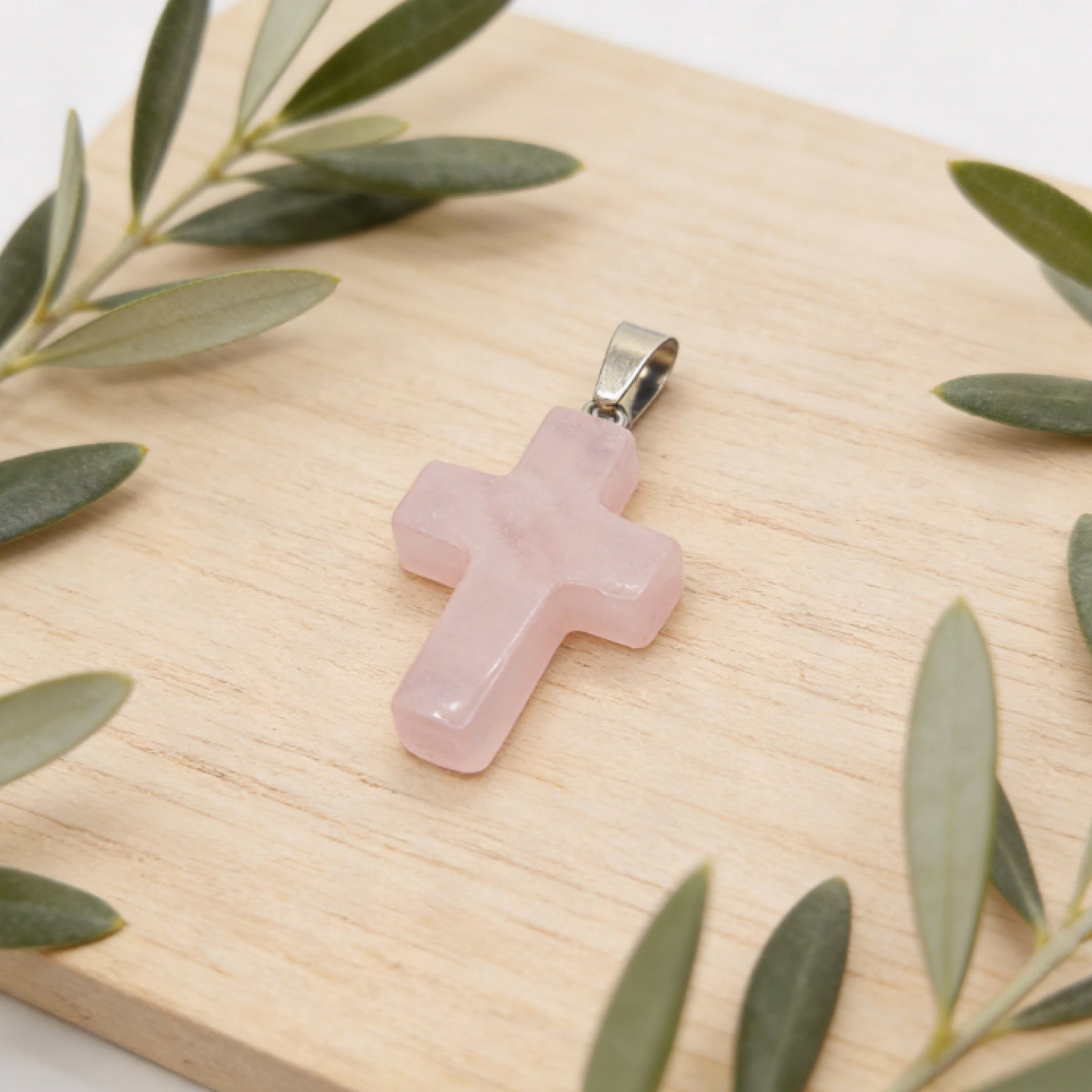 “Léger” Cross Pendant — Natural Rose Quartz