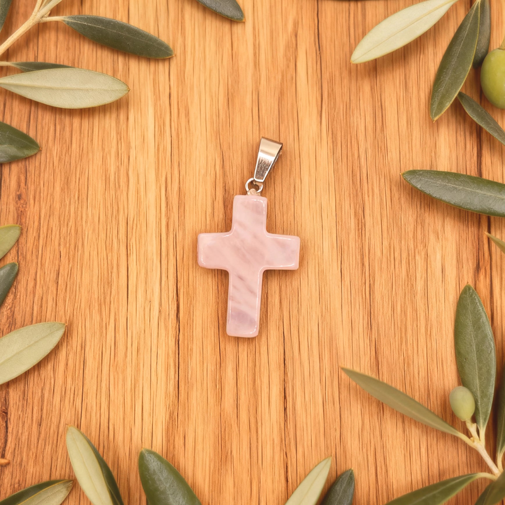 “Léger” Cross Pendant — Natural Rose Quartz