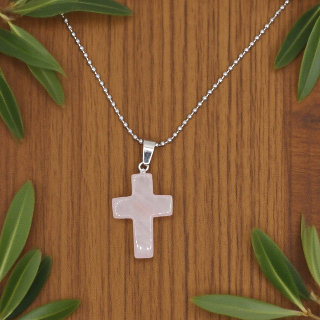 “Léger” Cross Pendant — Natural Rose Quartz