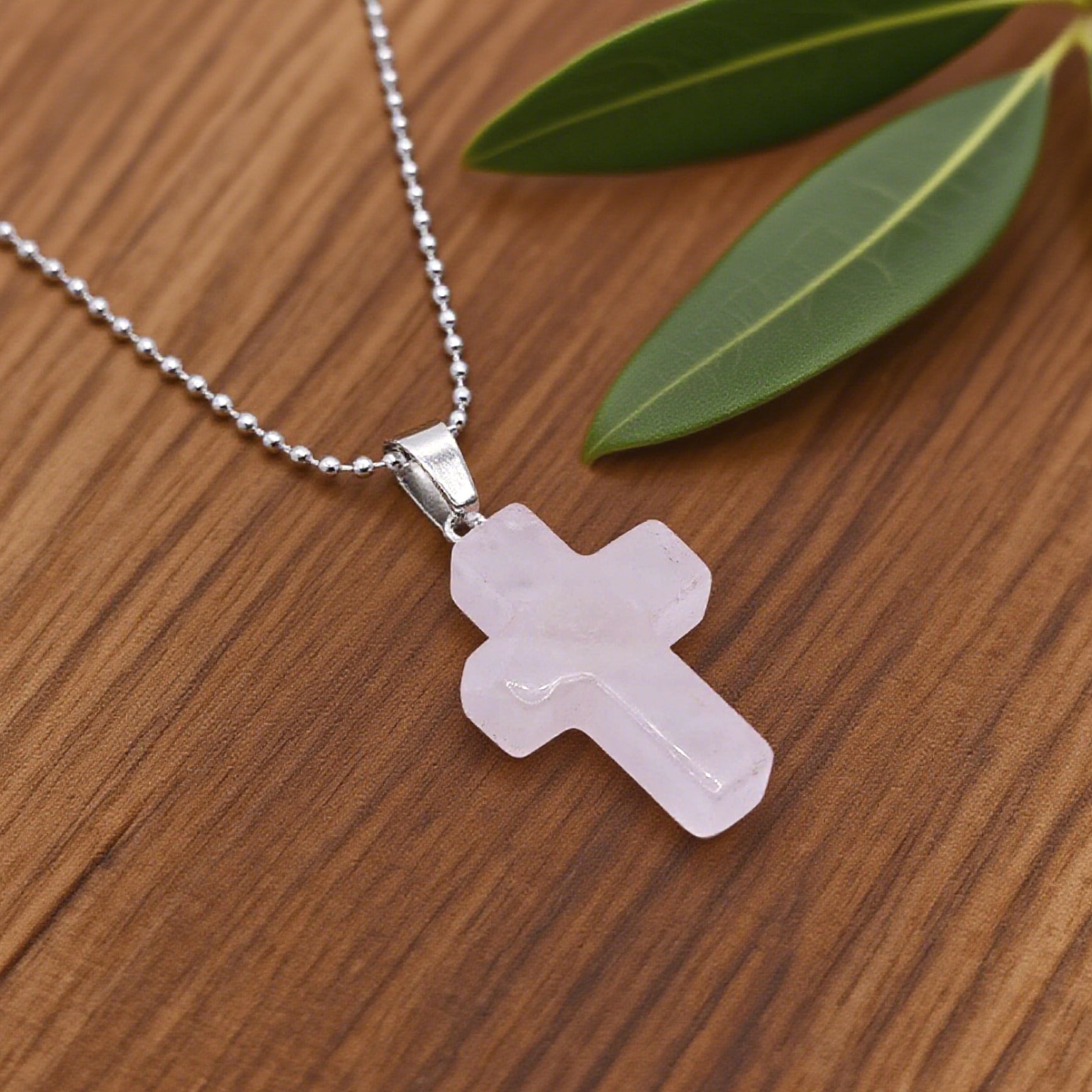 “Léger” Cross Pendant — Natural Rose Quartz