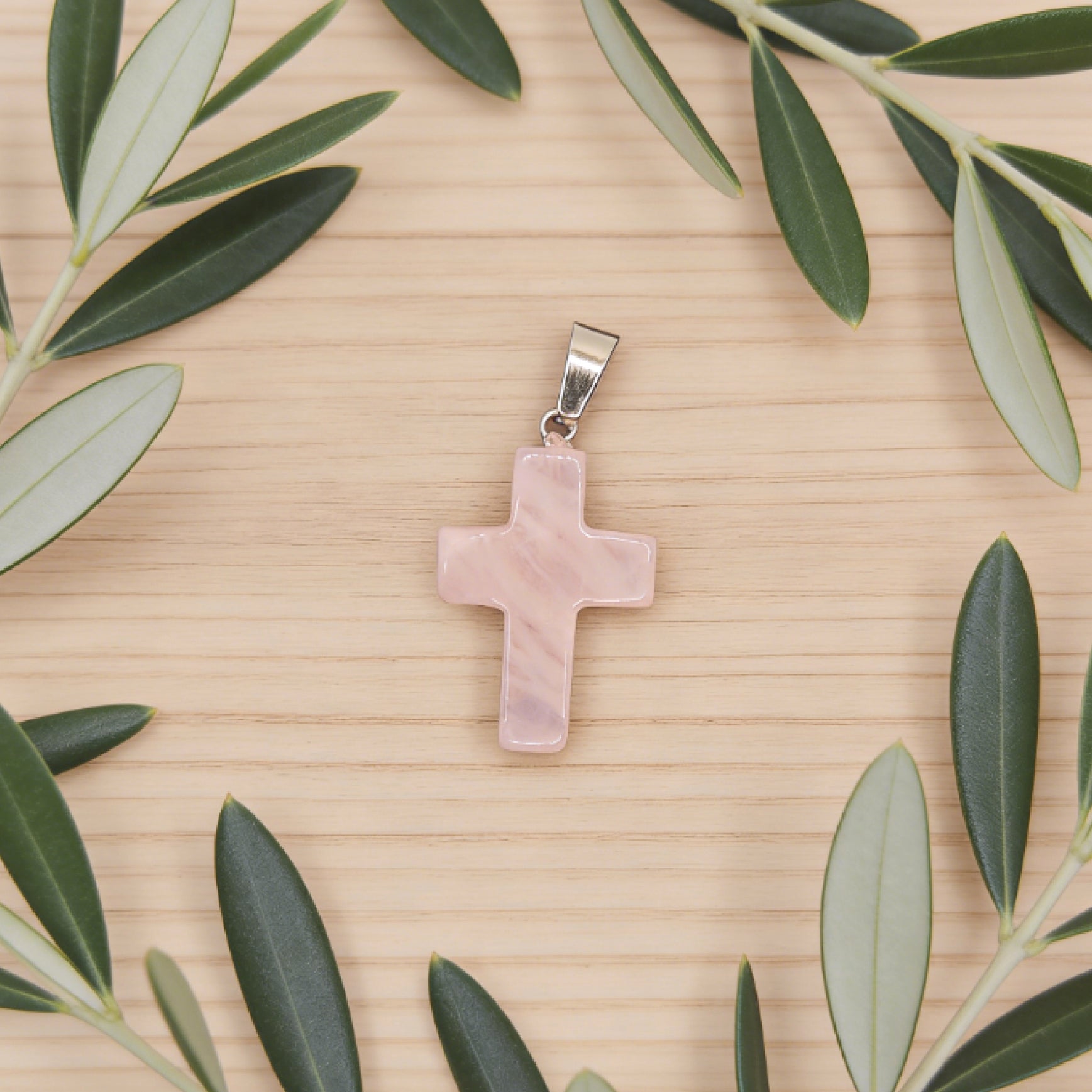 “Léger” Cross Pendant — Natural Rose Quartz