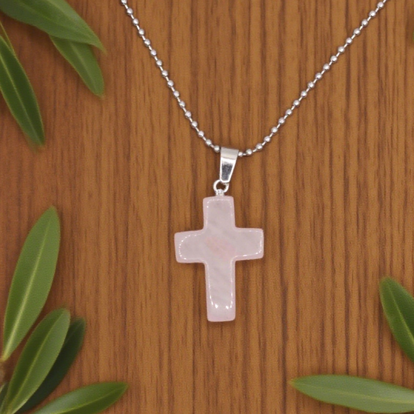 “Léger” Cross Pendant — Natural Rose Quartz