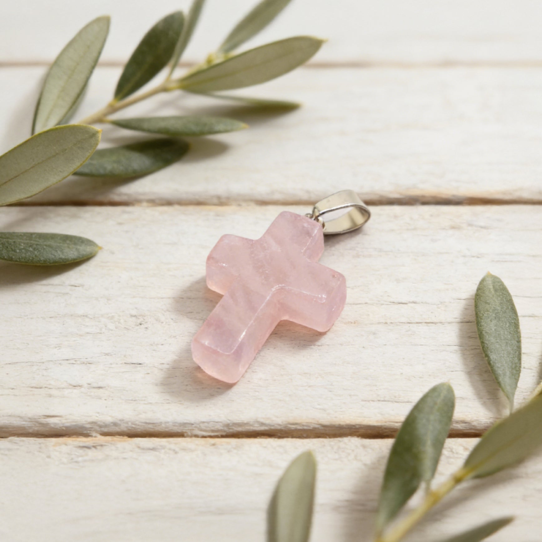 “Léger” Cross Pendant — Natural Rose Quartz