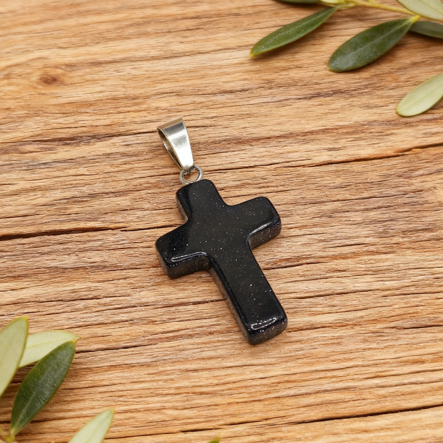 “Léger” Cross Pendant — Blue Goldstone