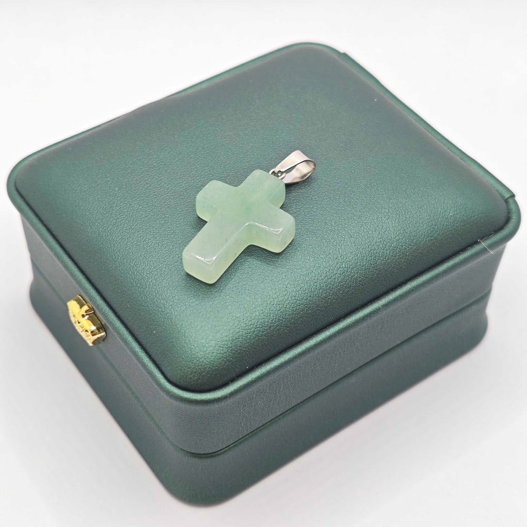 Pendentif Croix « Léger » — Aventurine verte naturelle