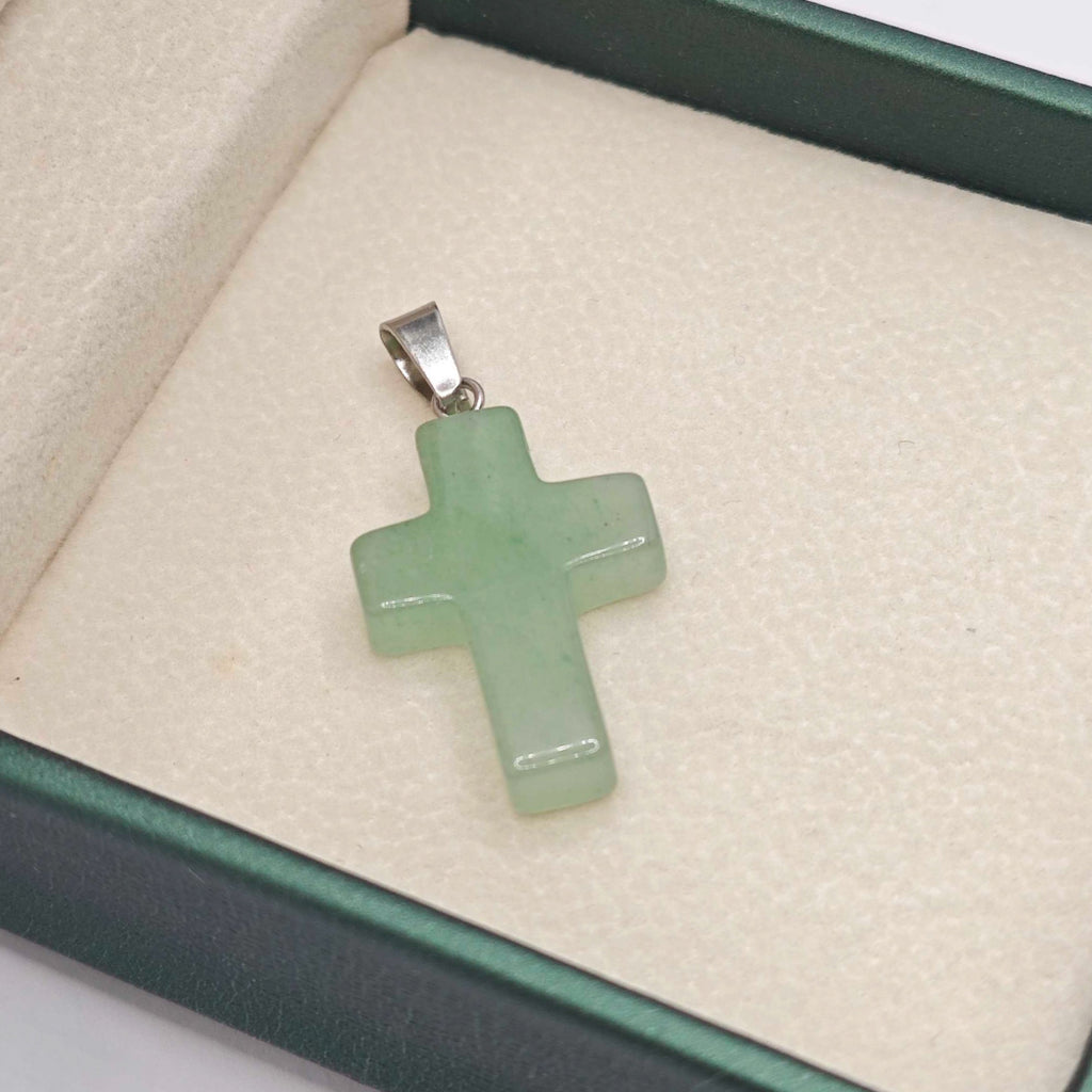Pendentif Croix « Léger » — Aventurine verte naturelle