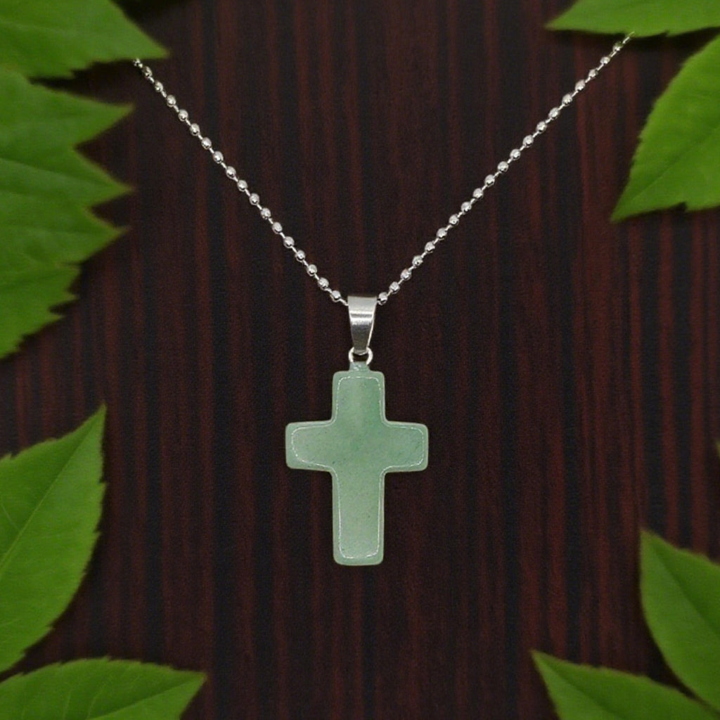 Pendentif Croix « Léger » — Aventurine verte naturelle