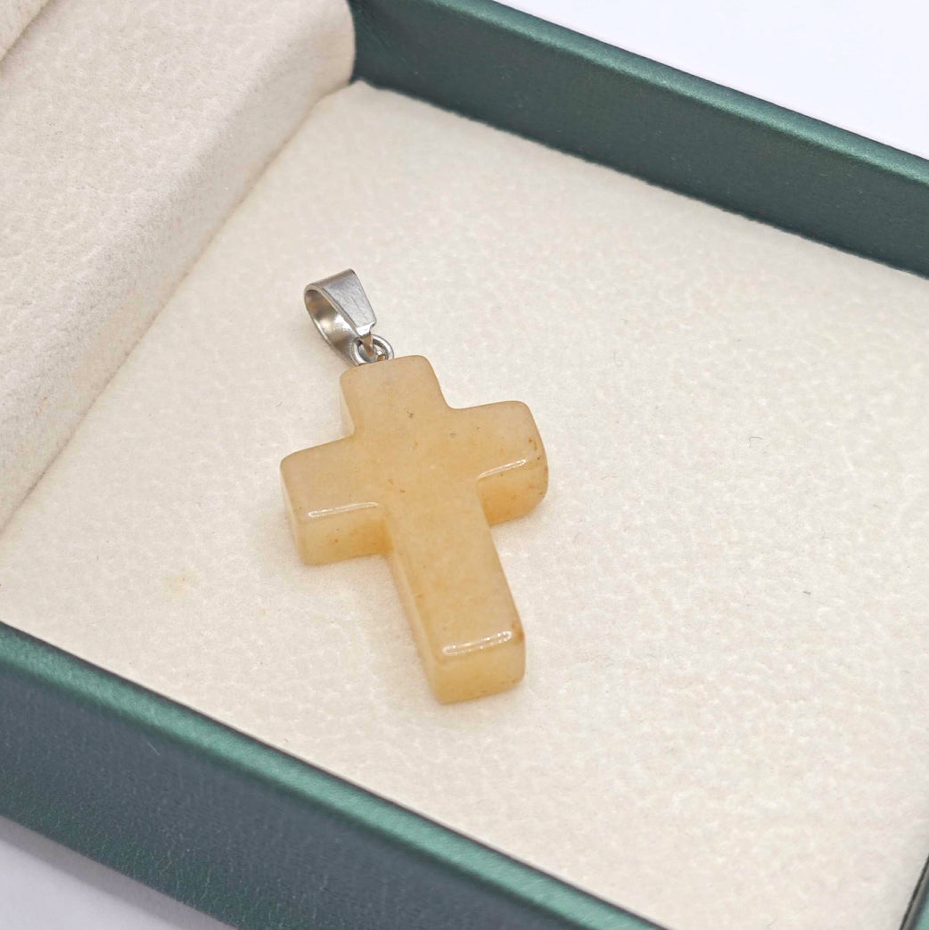 “Léger” Cross Pendant — Yellow Aventurine